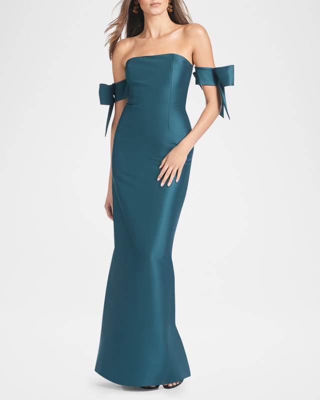 Marlena Off-Shoulder Bow Column Gown